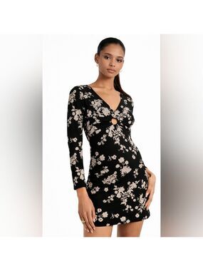 Abercrombie & Fitch Black Floral Cutout Dress – Large